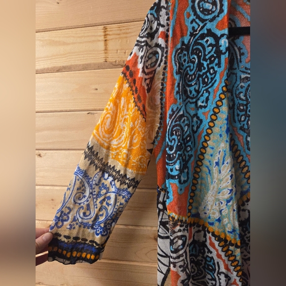 Chico's Orange and Blue Bohemian Cardigan EUC Size M - Picture 3 of 9